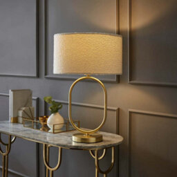 Valuelights Antonia Cream Boucle Drum Shade Brushed Gold Oval Table Lamp - thumbnail 3