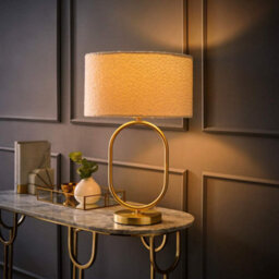 Valuelights Antonia Cream Boucle Drum Shade Brushed Gold Oval Table Lamp - thumbnail 2