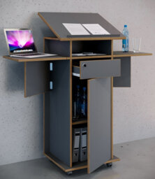 Vcm Wood Standing Desk Speaker Console Rollers Salia T - thumbnail 4