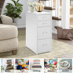 Living And Home White 68.5Cmh 4 Drawers Mobile Under Desk Storage Metal File Cabinet With Wheels - thumbnail 3