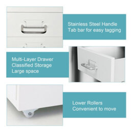 Living And Home White 68.5Cmh 4 Drawers Mobile Under Desk Storage Metal File Cabinet With Wheels - thumbnail 5
