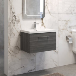 Balterley Bramshall Modern Bathroom Wall Hung 1 Soft Close Drawer Vanity Unit & Mid-Edge Basin, Anthracite, 610mm - thumbnail 4