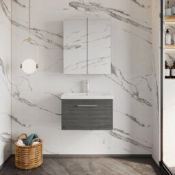 Balterley Bramshall Modern Bathroom Wall Hung 1 Soft Close Drawer Vanity Unit & Mid-Edge Basin, Anthracite, 610mm - thumbnail 2