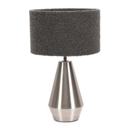 Valuelights Jax Silver Metal Touch Dimmer Table Lamp With Charcoal Grey Boucle Shade - Led Bulb Included - thumbnail 2