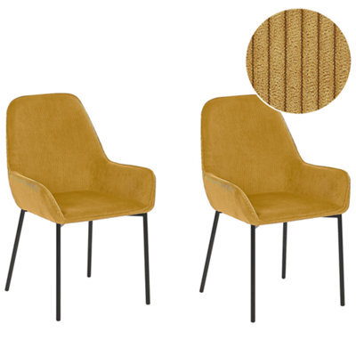 Beliani Set Of 2 Dining Chairs Loverna Corduroy Mustard - image 1