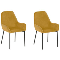 Beliani Set Of 2 Dining Chairs Loverna Corduroy Mustard - thumbnail 4