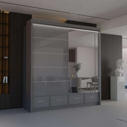 Sliding Wardrobes 4 u LTD Sliding Wardrobes 4U Bradford Modern High Gloss Sliding Door Wardrobe In 3 Colors & Sizes - (Grey - W2080mm, H2200mm) - thumbnail 1