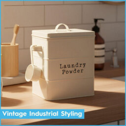 Harbour Housewares Washing Powder Storage Container Tin - White - Metal Vintage Under Sink Storage Caddy Cupboard Organiser - thumbnail 5