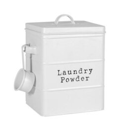 Harbour Housewares Washing Powder Storage Container Tin - White - Metal Vintage Under Sink Storage Caddy Cupboard Organiser