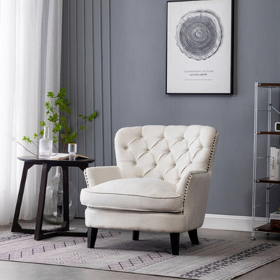 Darphe Classic Buttoned Back Linen Armchair With Wooden Legs - image 1