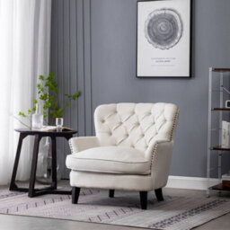 Darphe Classic Buttoned Back Linen Armchair With Wooden Legs - thumbnail 1