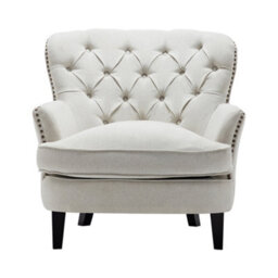 Darphe Classic Buttoned Back Linen Armchair With Wooden Legs - thumbnail 2