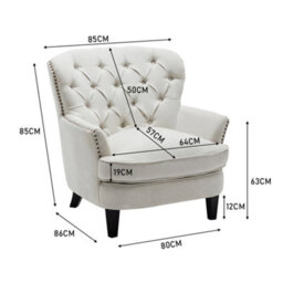 Darphe Classic Buttoned Back Linen Armchair With Wooden Legs - thumbnail 5