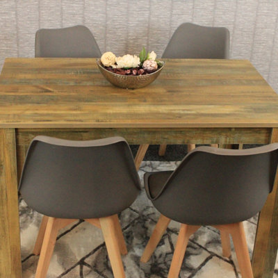 Kosy Koala Kitchen Dining Table With 4 Chairs Dining Table Room Set 4 Wooden Rustic Effect Table And 4 Grey Tulip Chairs Furniture - image 1