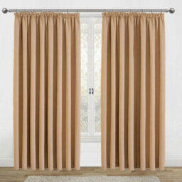 Aspire Homeware Beige Plain Blackout Curtains Room Darkening Pencil Pleat Curtain Pair (W) 228Cm X (D)183Cm With Tie Back Pair - thumbnail 1
