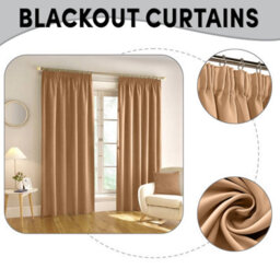 Aspire Homeware Beige Plain Blackout Curtains Room Darkening Pencil Pleat Curtain Pair (W) 228Cm X (D)183Cm With Tie Back Pair - thumbnail 7