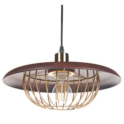 Wyld And Coco Pendant Lamp Gold-Brown Industrial Open Cage, W35 X D35 X H172Cm, Iron Frame, Clear Glass Finish - image 1
