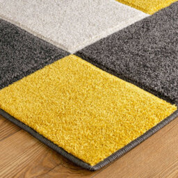 Modern Easy To Clean Geometric Yellow Rug For Dining Room-80Cm X 150Cm - thumbnail 3