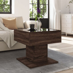 Berkfield Coffee Table With Led Brown Oak 50X50X45 Cm Engineered Wood - thumbnail 4