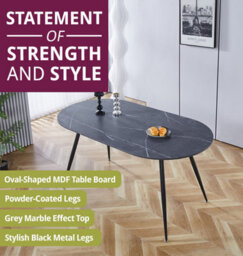 Hallowood Furniture Cullompton Large 160Cm Oval Table, Grey Marble Effect Top, With 4 Brown Leather Effect Chairs - thumbnail 4