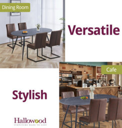 Hallowood Furniture Cullompton Large 160Cm Oval Table, Grey Marble Effect Top, With 4 Brown Leather Effect Chairs - thumbnail 6