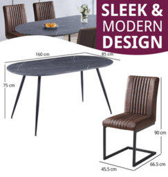 Hallowood Furniture Cullompton Large 160Cm Oval Table, Grey Marble Effect Top, With 4 Brown Leather Effect Chairs - thumbnail 3