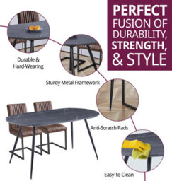 Hallowood Furniture Cullompton Large 160Cm Oval Table, Grey Marble Effect Top, With 4 Brown Leather Effect Chairs - thumbnail 2
