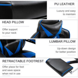 Vinsetto Gaming Chair Ergonomic Reclining Manual Footrest Wheels Stylish Blue - thumbnail 7
