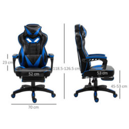 Vinsetto Gaming Chair Ergonomic Reclining Manual Footrest Wheels Stylish Blue - thumbnail 3
