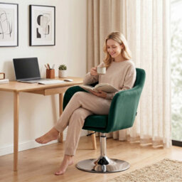 Homcom Retro Velvet Swivel Tub Chair With Steel Frame Dark Green - thumbnail 9