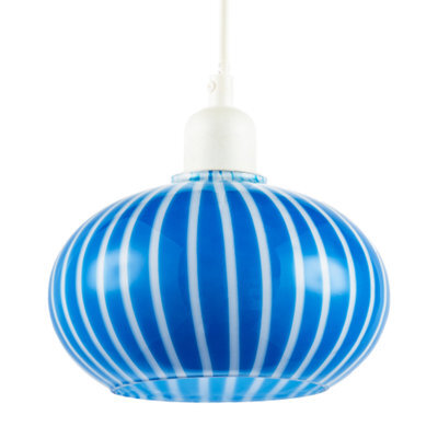 Happy Homewares Bright Royal Blue And White Striped Glass Pendant Lighting Shade - image 1