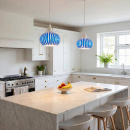 Happy Homewares Bright Royal Blue And White Striped Glass Pendant Lighting Shade - thumbnail 6