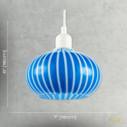 Happy Homewares Bright Royal Blue And White Striped Glass Pendant Lighting Shade - thumbnail 7