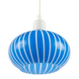Happy Homewares Bright Royal Blue And White Striped Glass Pendant Lighting Shade - thumbnail 4