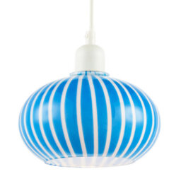 Happy Homewares Bright Royal Blue And White Striped Glass Pendant Lighting Shade - thumbnail 2
