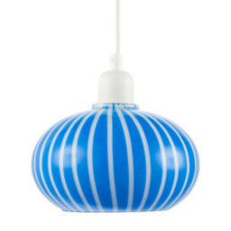 Happy Homewares Bright Royal Blue And White Striped Glass Pendant Lighting Shade - thumbnail 3