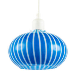 Happy Homewares Bright Royal Blue And White Striped Glass Pendant Lighting Shade - thumbnail 1