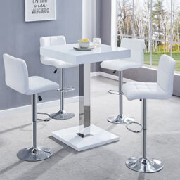 Furniture in Fashion Topaz White High Gloss Bar Table With 4 Coco White Stools - thumbnail 1
