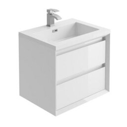 Plum&clay Luna White Wall Hung Vanity Unit & Resin Basin Set Bathroom Furniture (W)600mm (H)510mm