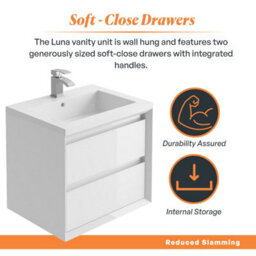 Plum&clay Luna White Wall Hung Vanity Unit & Resin Basin Set Bathroom Furniture (W)600mm (H)510mm - thumbnail 5