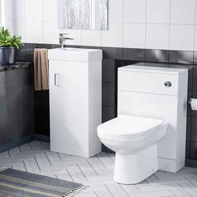 Nes Home 400mm White Floor Standing Vanity Cabinet, Back To Wall Toilet & Wc Unit - image 1