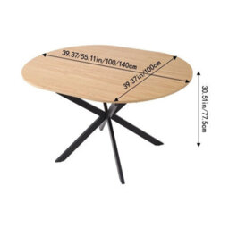 Round To Oval Wood Effect Top Extendable Dining Table Black Metal Legs - thumbnail 2