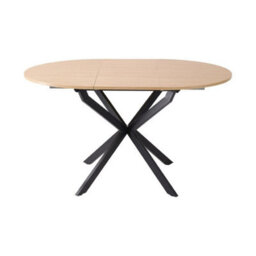 Round To Oval Wood Effect Top Extendable Dining Table Black Metal Legs - thumbnail 3