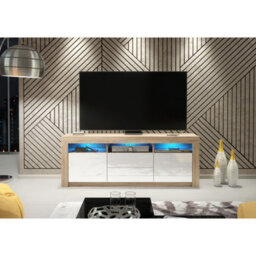Creative Furniture Shine Tv Unit 160Cm - Oak & White Gloss Doors And Led Lights - thumbnail 2