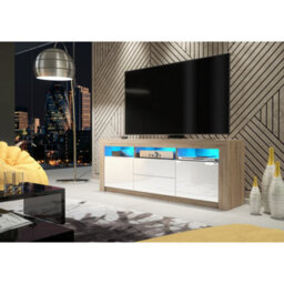 Creative Furniture Shine Tv Unit 160Cm - Oak & White Gloss Doors And Led Lights - thumbnail 6