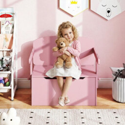 Gainoom 3-In-1 Pink Desk And Chair Set Kids Convertible Activity Bench Table - thumbnail 3