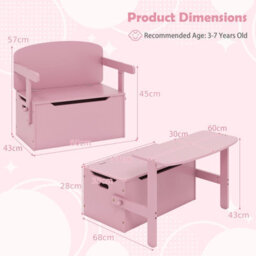 Gainoom 3-In-1 Pink Desk And Chair Set Kids Convertible Activity Bench Table - thumbnail 2