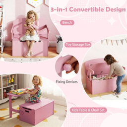 Gainoom 3-In-1 Pink Desk And Chair Set Kids Convertible Activity Bench Table - thumbnail 5
