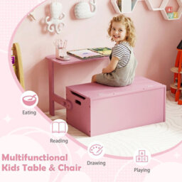 Gainoom 3-In-1 Pink Desk And Chair Set Kids Convertible Activity Bench Table - thumbnail 6