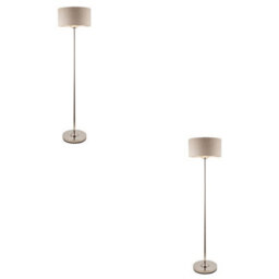 Loops Sophisticated 2 Pack Of 1500mm Tall Floor Lamps With Brushed Chrome And Natural Linen Shade